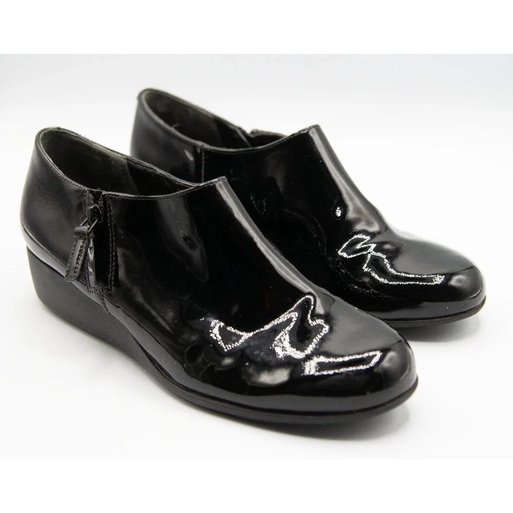 Cole Haan Grand.OS Black Patent Leather Waterproof Wedge Ankle Boots 6.5B